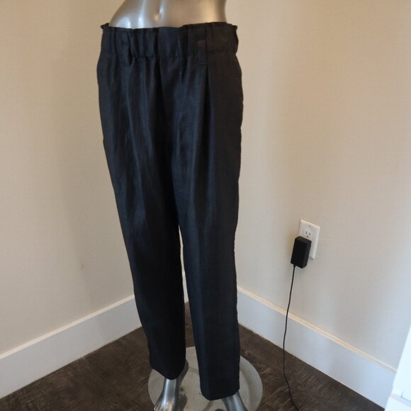 Brunello Cucinelli Linen Pants Black Elastic Waist Pull On Relaxed Size 4